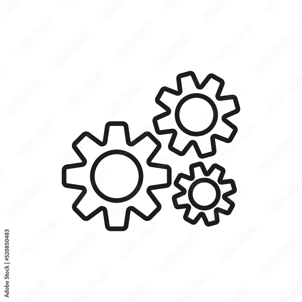 Gears line icon. Mechanism, wheels, construct, build, device, mechanical, engine, lock, builder, technology. Construction concept. Vector line icon for Business and Advertising