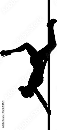 Silhouette of a female pole dancer performing a butterfly, wearing heels and a bolero jacket