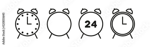 Alarm clocks set icon. Planning, watch, 24, around the clock, hand, schedule, morning, wake up, ring, reminder, event. Time management concept. Vector line icon for Business and Advertising