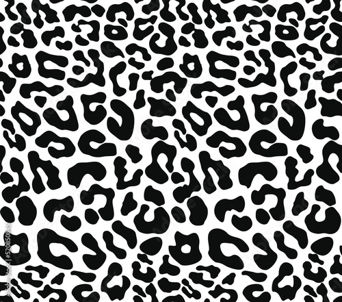 Leopard print animal pattern, black spots on white background, vector trendy design