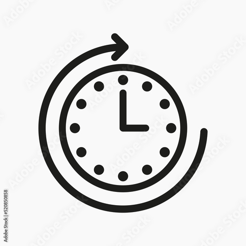 Clock with circular arrow line icon. 24, around the clock, hand, planning, timetable, schedule, wake up, reminder, appointment. Time management concept. Vector line icon for Business and Advertising