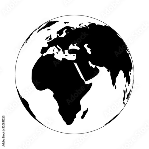 Earth globe sign. Geographic globe view of the world in simple silhouette. Design element.
