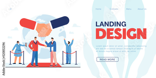 Friendship and peace between two embassy representatives. Politicians at international meeting, crisis or economy discussion flat vector illustration. Diplomacy, democracy, politics concept for banner