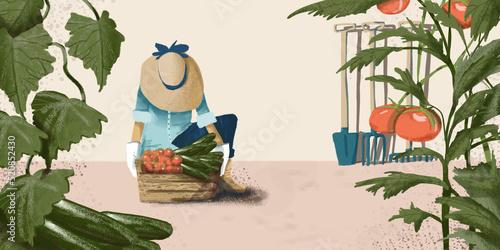Woman Holding Wooden Box with Autumn Vegetables. Healthy Organic Food in Autumn. Autumn Harvest