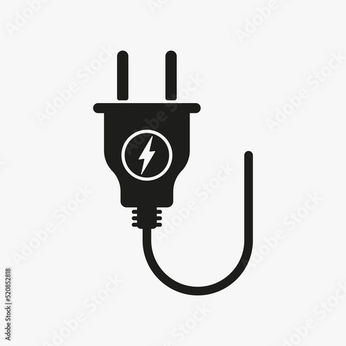 Electrical plug with lightning line icon. Power supply, charge device, battery, accumulator, electricity, wire, appliance, voltage. Technology concept. Vector line icon for Business and Advertising