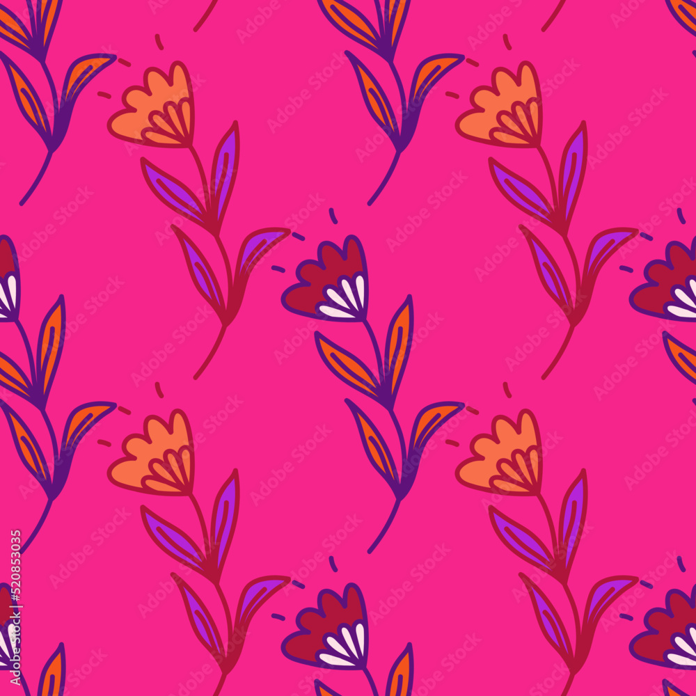 Cute flower seamless pattern in stylized folk style. Hand drawn elegant botanical background. Cute flower seamless pattern in stylized folk style. Hand drawn elegant botanical background.