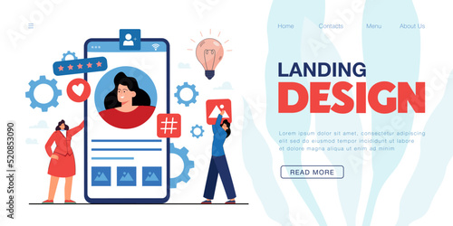 Woman with personal brand managing online presence or identity. Brand awareness, digital branding or marketing flat vector illustration. Internet, management concept for banner or landing web page