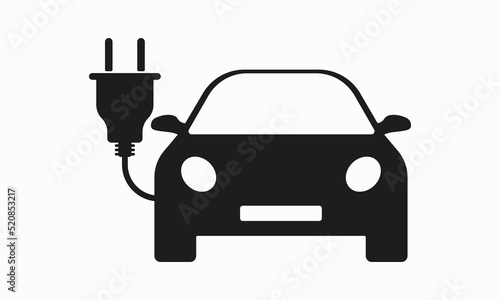 Electric car line icon. Car with plug, charge, recharge, green energy, eco fuel, clean environment, no fumes, power, charging station. Technology concept. Vector line icon for Business and Advertising
