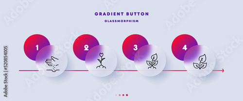 Gardening set icon. Hand, seeds, soil, plant, ground, flower, leaf, leaves, garden, eco, green, produce oxygen, ecology. Nature concept. Glassmorphism. Vector line icon for Business and Advertising