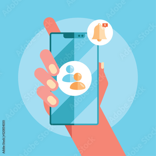 hand with smartphone social media