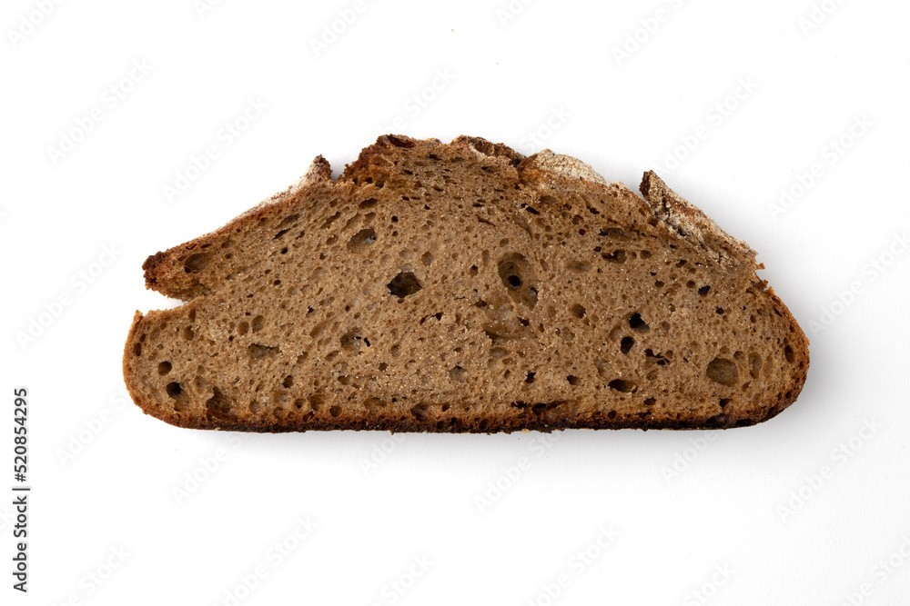 slice of rye bread on white background, top view slice of rye bread on white background, top view