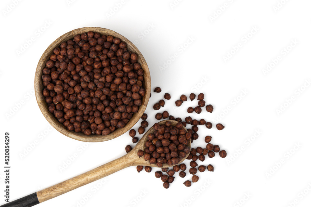 wooden bowl and spoon of chickpeas isolated on white wooden bowl and spoon of chickpeas isolated on white