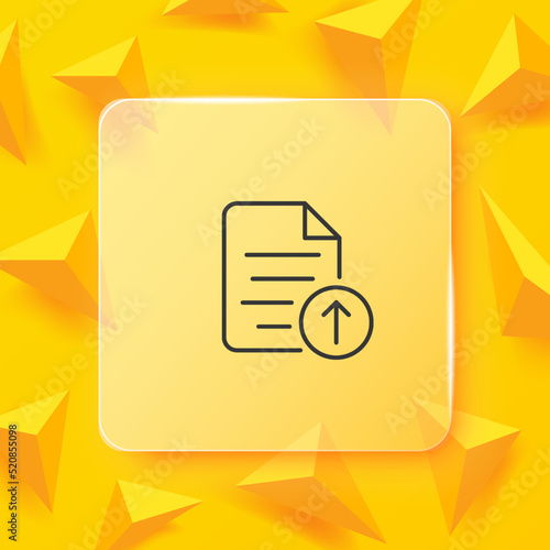 Document with upload button line icon. Arrow up, remote storage, server, cloud, website, online, control, documentation, digital. File management concept. Glassmorphism style. Vector line icon