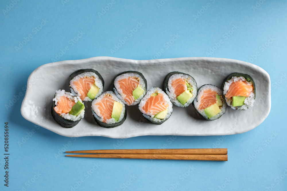 Delicious Futomaki Norwegian rolls with salmon Delicious Futomaki Norwegian rolls with salmon