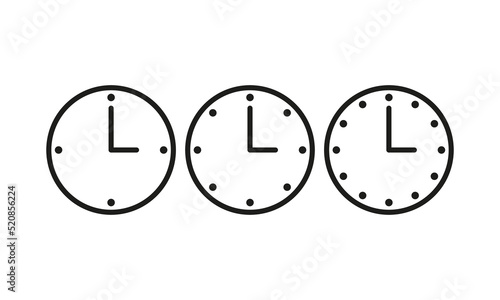 Clocks set icon. Wall, watch, keep track, schedule, planning, timer, alarm, measurement, measure, timetable, stopwatch. Time management concept. Vector line icon for Business and Advertising
