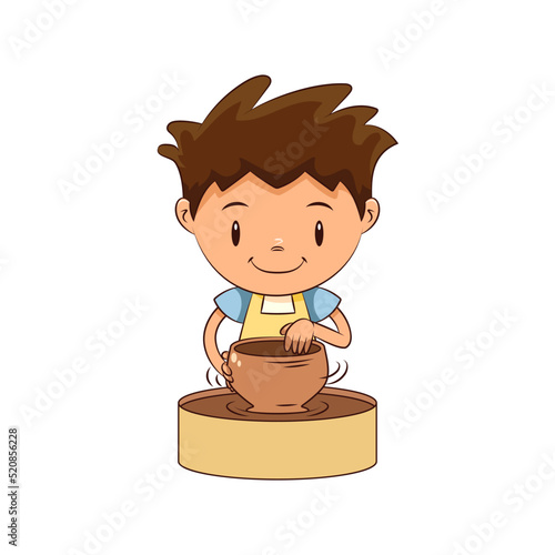 Child making pottery, vector illustration