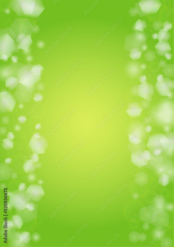 Fototapeta premium Abstract Green Background with Golden Circular Spot Lights. Vibrant Sunlight Summer and Spring Texture. Bokeh Blurry Template. Shiny Gradient Cover. Festive Christmass and New Year Snow on Green.