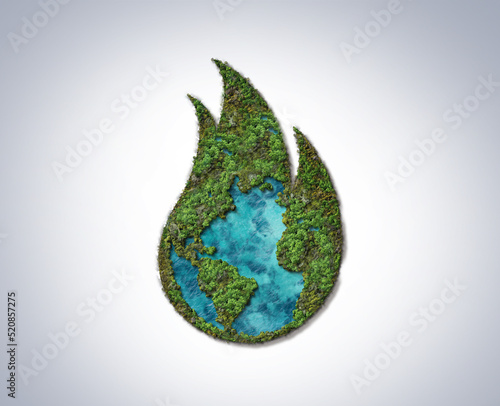 World climate change 3d concept. Global Warming and bush fire concept. Sustainability of environment.