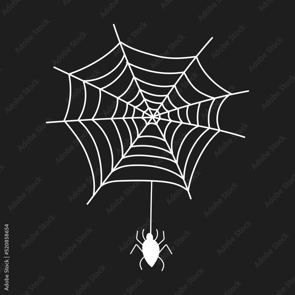 White web with a spider on a black background. Vector isolated image for use in holiday design White web with a spider on a black background. Vector isolated image for use in holiday design