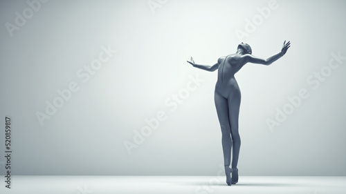 Woman dancing on white background.