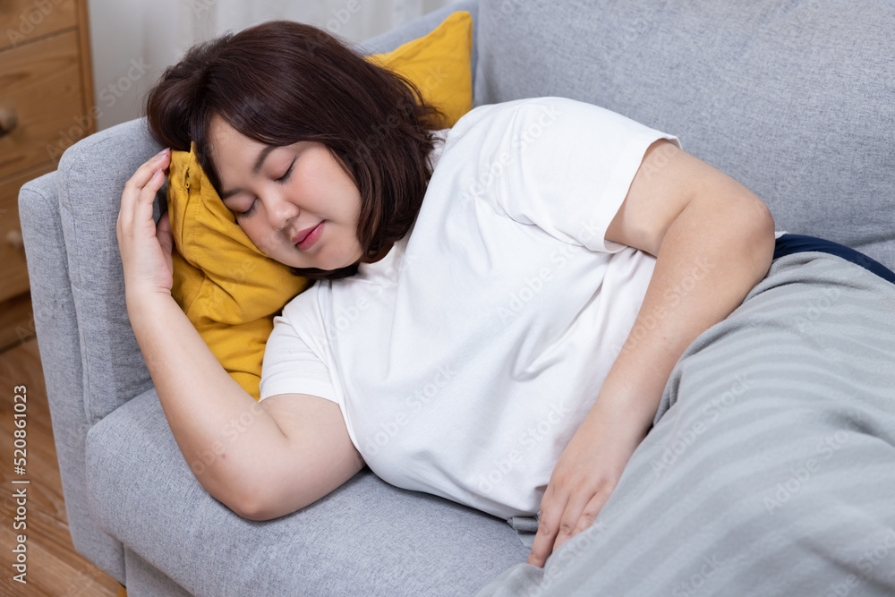 Chubby Asian Woman Sleep on the Couch Chubby Asian Woman Sleep on the Couch
