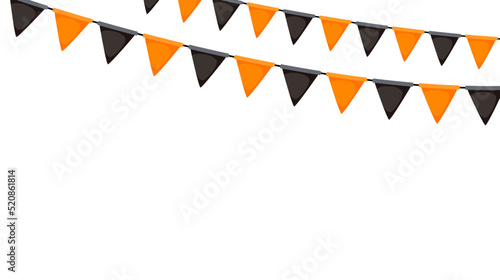 Halloween bunting. Black and orange flag garland. Triangle pennants chain. Party bunting decoration. Celebration flags for decor. Vector background 