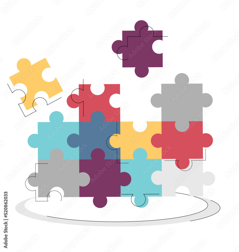 Naklejka premium World Autism Awareness Day. The pieces of the puzzle are flying apart. Color Puzzle