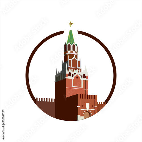 Kremlin clock tower symbol in moscow flat design