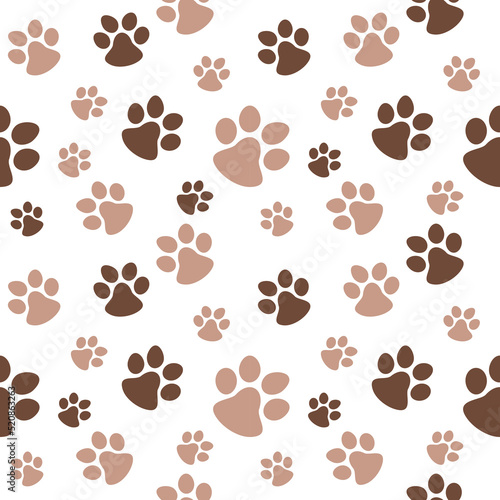 Traces of animal paw prints on a white background. Cat silhouettes  dog footprint. Seamless pattern with animal tracks. Vector illustration . Abstract design for wallpaper print  covers  textile  fabr