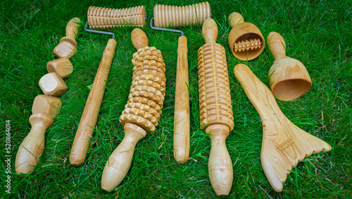 Maderotherapy tools on grass