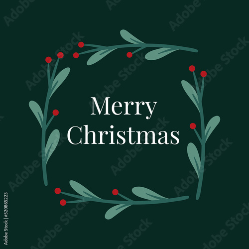 Christmas Wreath Frame. Square holiday wreath. Christmas Decoration Border. Traditional Wreath