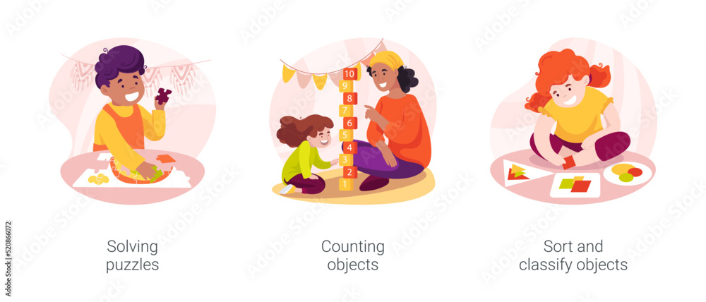 Fototapeta premium Toddler mental development isolated cartoon vector illustration set