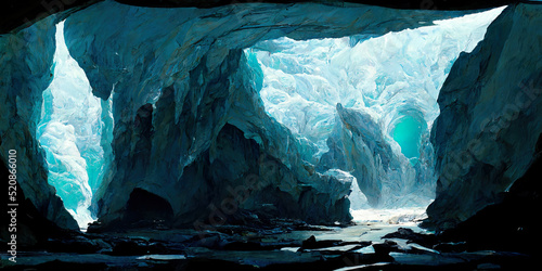 Fototapeta A beautiful landscape inside a large ice cave under a glacier