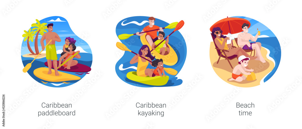 Carribbean holiday isolated cartoon vector illustration set