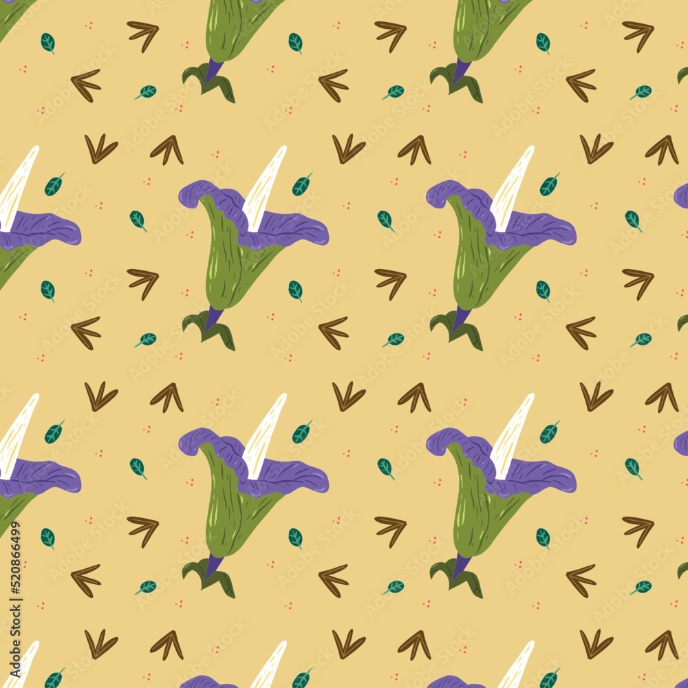 Fototapeta premium Titan Arum Indonesia Flora Seamless Pattern, Bunga Bangkai