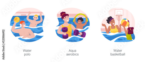 Swimming pool activities isolated cartoon vector illustration set