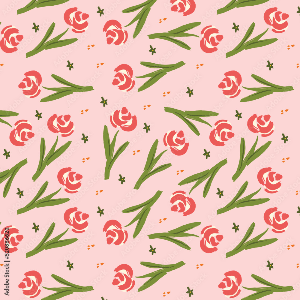 Rose with green leaf seamless pattern Rose with green leaf seamless pattern