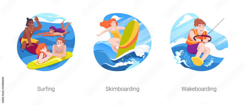 Fototapeta premium Extreme water sport isolated cartoon vector illustration set