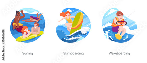 Extreme water sport isolated cartoon vector illustration set