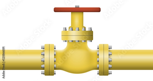 Oil, gas or water flowing through pipe. Pipeline construction with valve isolated. Industrial system. Vector illustration.