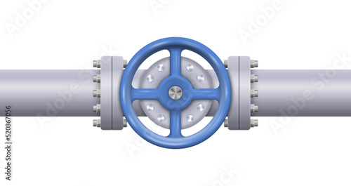 Oil, gas or water flowing through pipe. Pipeline construction with valve isolated. Industrial system. Vector illustration. photo