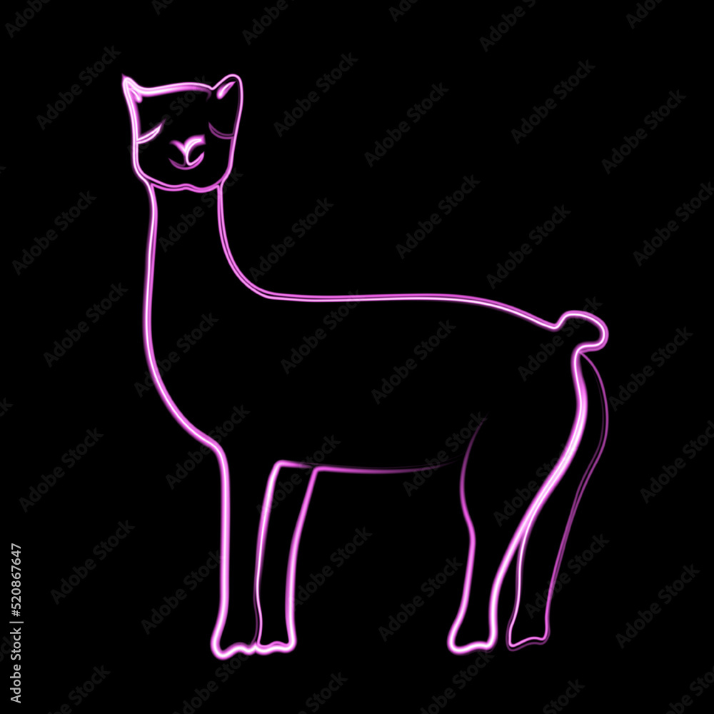 Fototapeta premium Vector illustration of llama with neon effect.