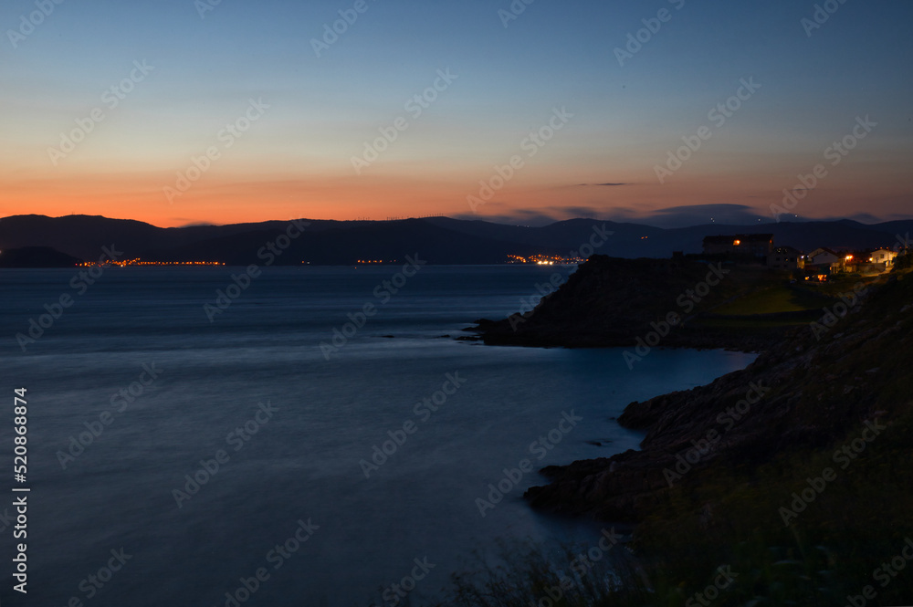 Night photo of the Noia estuary (Porto do Son, Galicia)