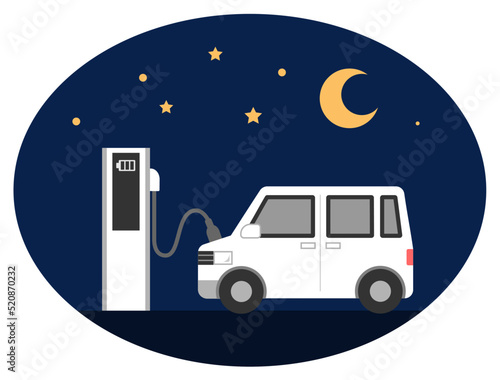 ステーションで電気自動車を充電・夜