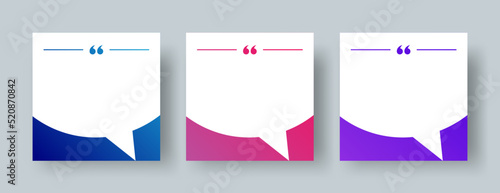Speech Bubble Quote Template Set. Blank Speech Bubble Frame with Quotation Marks and Copy Space for Quotes. Speech Bubble Quote Template with Bright Gradient Backgrounds
