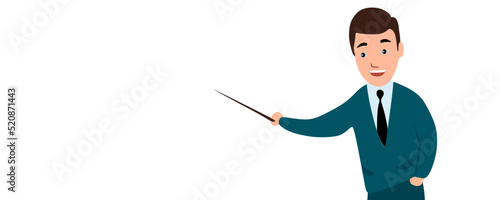 Businessman banner template in hand pointer. Financial advisor concept banner with place for your text. Business consultant holding a pointer in his hand. vector illustration eps 10