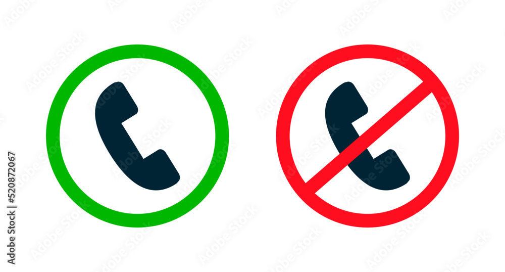 Phone Use Permitted and Phone Use Prohibited icon set. Phone use regulation. Vector. Phone Use Permitted and Phone Use Prohibited icon set. Phone use regulation. Vector.