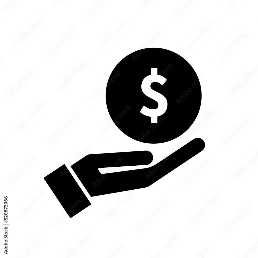 Save money silhouette icon. Dollar coin and hand. Vector. Save money silhouette icon. Dollar coin and hand. Vector.