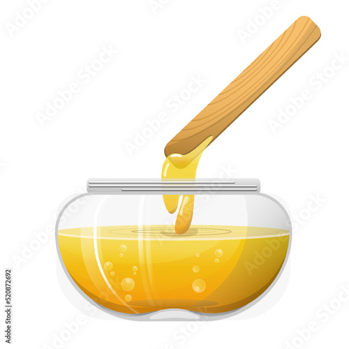 vector wax depilation, a jar of sugar paste, honey treatment, cosmetic bags, wooden sticks, hair removal