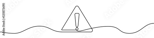 Dangerous sign line continuous drawing vector. One line dangerous sign vector background. Dangerous sign icon. Continuous outline of a exclamation mark in a triangle.